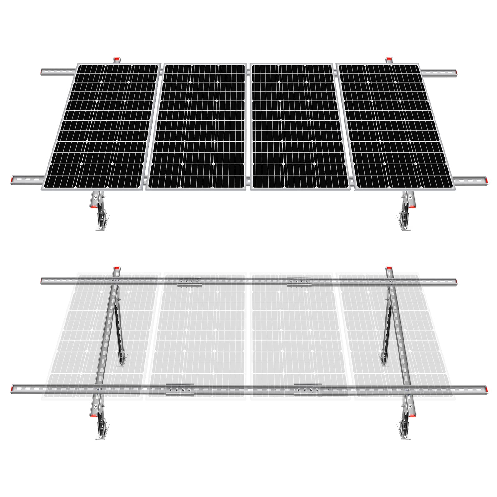 Sistema de kit de suporte de montagem de painel solar, à prova d'água ajustável, ecológico, multipeças, para painéis solares de 1 a 4 unidades