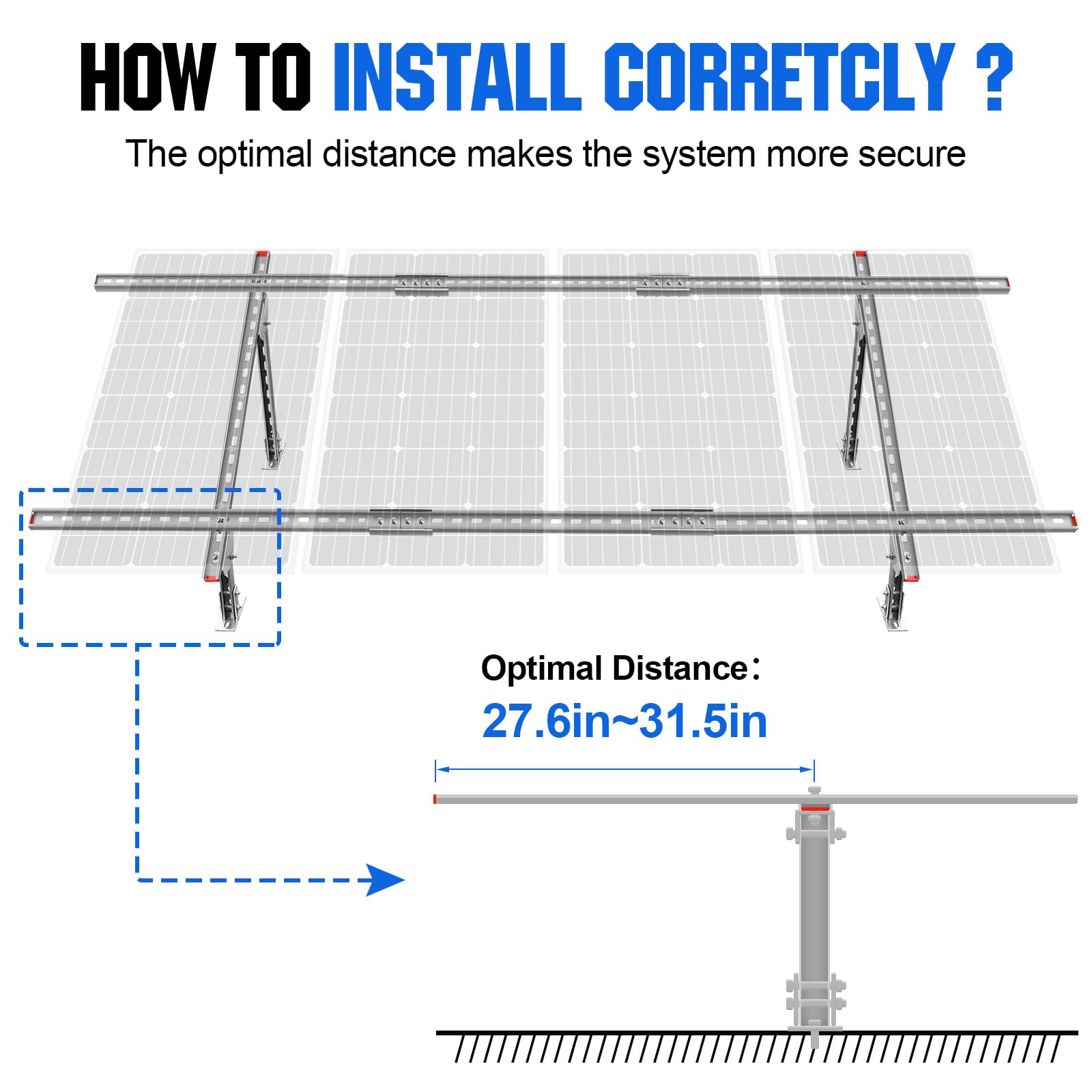 Sistema de kit de suporte de montagem de painel solar, à prova d'água ajustável, ecológico, multipeças, para painéis solares de 1 a 4 unidades