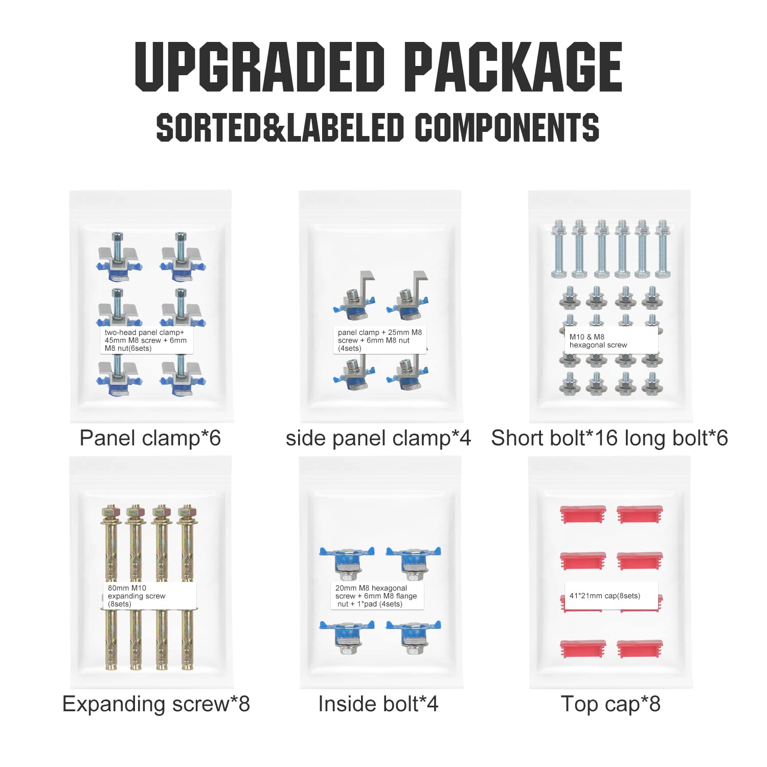 Sistema de kit de suporte de montagem de painel solar, à prova d'água ajustável, ecológico, multipeças, para painéis solares de 1 a 4 unidades