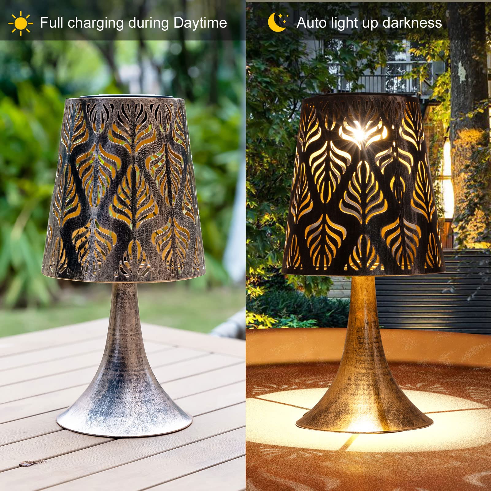 Luzes solares decorativas para jardim ao ar livre e interior Design vazado Abajur de mesa solar à prova d'água